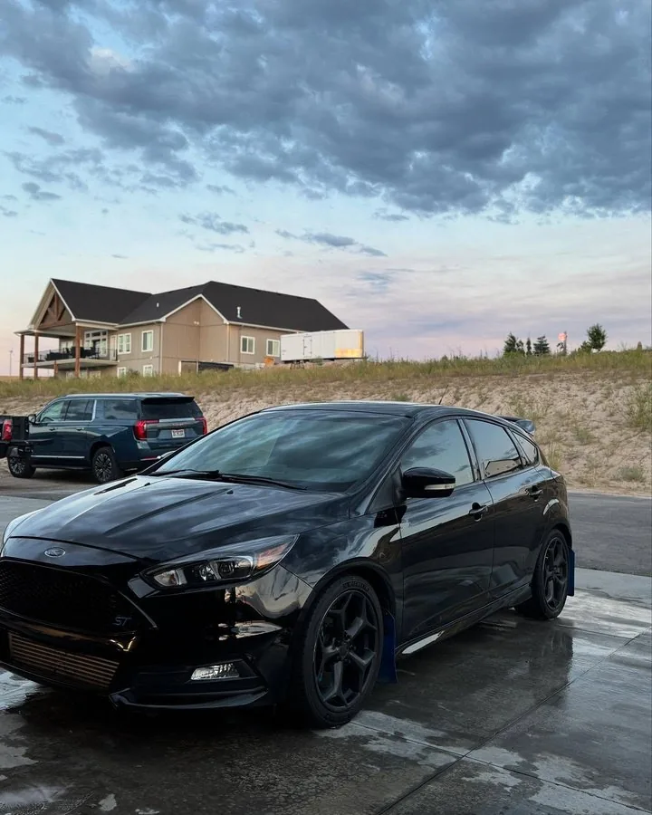 Ford Focus ST after ceramic coating in Idaho Falls — deep gloss finish at dusk